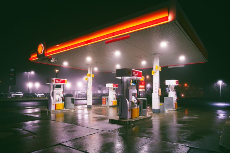 A gas station at night