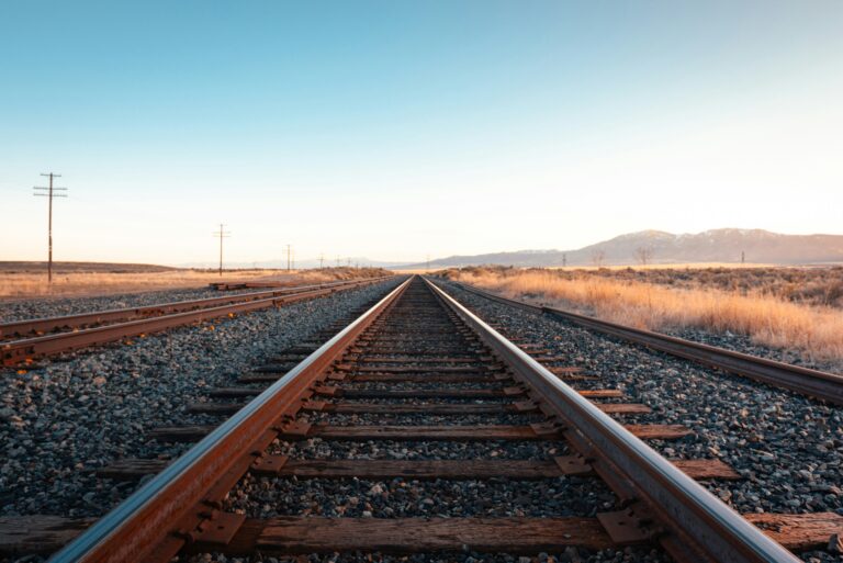Railroad tracks stretching toward the horizon
